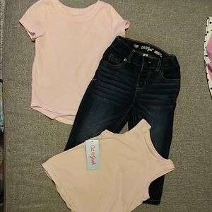 Cat & Jack Light Pink Tops and Dark Blue Jeans Set
